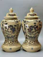 Đôi Choé Hoạ Tiết Tứ Linh Long Li Quy Phụng Cao 65cm Gốm Chu Đậu Vẽ Vàng