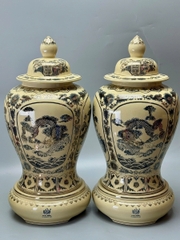 Đôi Choé Hoạ Tiết Tứ Linh Long Li Quy Phụng Cao 65cm Gốm Chu Đậu Vẽ Vàng