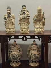 Bộ Tượng 3 Ông Tam Đa Cao 50cm Gốm Chu Đậu Vẽ Vàng