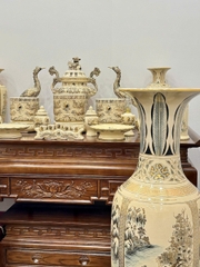 Bộ Đồ Thờ Cho Ban Thờ 1,75m đến 1,97m Bát Hương Rồng Đắp Nổi + Đỉnh Hạc + Lục Bình 1,55m