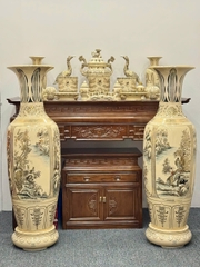 Bộ Đồ Thờ Cho Ban Thờ 1,75m đến 1,97m Bát Hương Rồng Đắp Nổi + Đỉnh Hạc + Lục Bình 1,55m