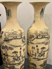 Lục Bình Cao 1,35m Cả Đế Hoạ Tiết Vinh Quy Bái Tổ Gốm Chu Đậu Vẽ Vàng