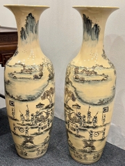 Lục Bình Cao 1,35m Cả Đế Hoạ Tiết Vinh Quy Bái Tổ Gốm Chu Đậu Vẽ Vàng