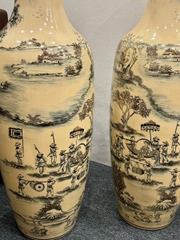 Lục Bình Cao 1,35m Cả Đế Hoạ Tiết Vinh Quy Bái Tổ Gốm Chu Đậu Vẽ Vàng