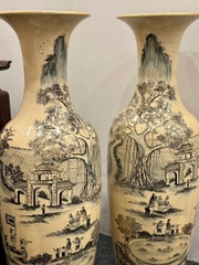 Lục Bình Cao 1,35m Cả Đế Hoạ Tiết Vinh Quy Bái Tổ Gốm Chu Đậu Vẽ Vàng