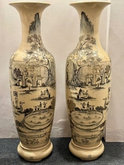 Lục Bình Hoạ Tiết Vinh Quy Bái Tổ Cao 1,4m (Cả đế 1,55m) Gốm Chu Đậu Vẽ Vàng