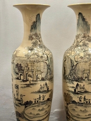 Lục Bình Hoạ Tiết Vinh Quy Bái Tổ Cao 1,4m (Cả đế 1,55m) Gốm Chu Đậu Vẽ Vàng