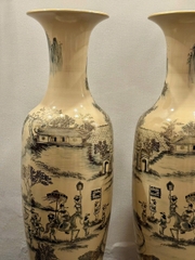 Lục Bình Hoạ Tiết Vinh Quy Bái Tổ Cao 1,4m (Cả đế 1,55m) Gốm Chu Đậu Vẽ Vàng