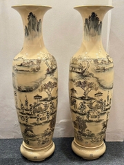 Lục Bình Hoạ Tiết Vinh Quy Bái Tổ Cao 1,4m (Cả đế 1,55m) Gốm Chu Đậu Vẽ Vàng