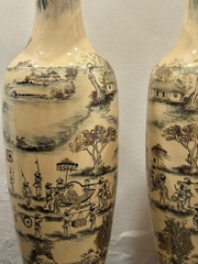 Lục Bình Hoạ Tiết Vinh Quy Bái Tổ Cao 1,4m (Cả đế 1,55m) Gốm Chu Đậu Vẽ Vàng