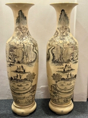 Lục Bình Hoạ Tiết Vinh Quy Bái Tổ Cao 1,4m (Cả đế 1,55m) Gốm Chu Đậu Vẽ Vàng