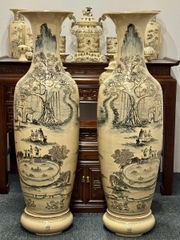 Lục Bình Cao 1,82m Hoạ Tiết Vinh Quy Bái Tổ Gốm Chu Đậu Vẽ Vàng 24K