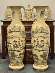 Lục Bình Cao 1,82m Hoạ Tiết Vinh Quy Bái Tổ Gốm Chu Đậu Vẽ Vàng 24K