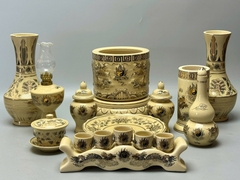 SET Đồ Thờ Cho Ban Thờ 1,53m Bát Hương Đắp Nổi Gốm Chu Đậu Vẽ Vàng