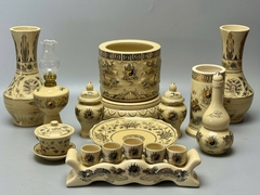 SET Đồ Thờ Cho Ban Thờ 1,07m Bát Hương Đắp Nổi Gốm Chu Đậu Vẽ Vàng