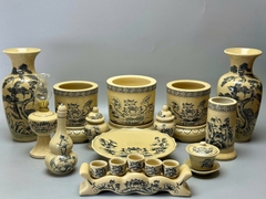 SET Đồ Thờ Hoa Sen Cho Ban Thờ 1,57m đến 1,75m Gốm Chu Đậu Truyền Thống