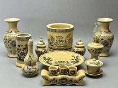 Bộ Đồ Thờ Bát Hương Hoa Sen Cho Ban Thờ 1,07m Đến 1,27m Gốm Chu Đậu Truyền Thống