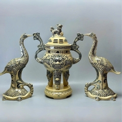 Bộ Đỉnh Hạc Cao H65 Gốm Chu Đậu Truyền Thống