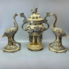 Bộ Đỉnh Hạc Cao H65 Gốm Chu Đậu Truyền Thống