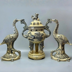 Bộ Đỉnh Hạc Cao H65 Gốm Chu Đậu Truyền Thống