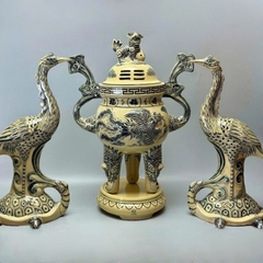 Bộ Đỉnh Hạc Cao H65 Gốm Chu Đậu Truyền Thống