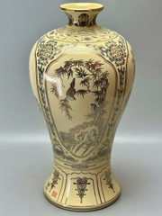 Mai Bình Tứ Cảnh Bốn Mùa Cao 60cm Gốm Chu Đậu Vẽ Vàng