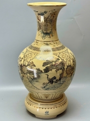 Bình Phú Quý Tứ Cảnh Sơn Thuỷ Cao 75cm Gốm Chu Đậu Vẽ Vàng