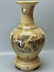 Bình Phú Quý Tứ Cảnh Sơn Thuỷ Cao 75cm Gốm Chu Đậu Vẽ Vàng