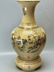 Bình Phú Quý Tứ Cảnh Sơn Thuỷ Cao 75cm Gốm Chu Đậu Vẽ Vàng