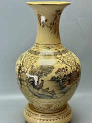 Bình Phú Quý Tứ Cảnh Sơn Thuỷ Cao 75cm Gốm Chu Đậu Vẽ Vàng