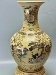 Bình Phú Quý Tứ Cảnh Sơn Thuỷ Cao 75cm Gốm Chu Đậu Vẽ Vàng