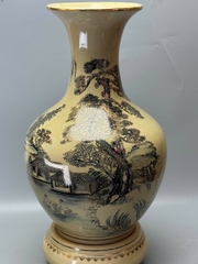 Bình Phú Quý Sơn Thuỷ Hữu Tình Cao 75cm Gốm Chu Đậu Vẽ Vàng