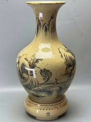 Bình Phú Quý Sơn Thuỷ Hữu Tình Cao 75cm Gốm Chu Đậu Vẽ Vàng