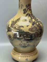 Bình Phú Quý Sơn Thuỷ Hữu Tình Cao 75cm Gốm Chu Đậu Vẽ Vàng