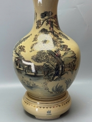 Bình Phú Quý Sơn Thuỷ Hữu Tình Cao 75cm Gốm Chu Đậu Vẽ Vàng