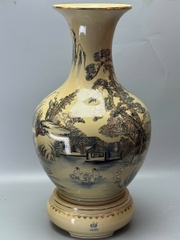 Bình Phú Quý Sơn Thuỷ Hữu Tình Cao 75cm Gốm Chu Đậu Vẽ Vàng