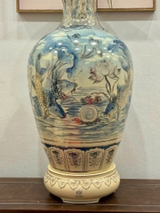 Bảo Bình Lý Ngư Vọng Nguyệt Độc Bản 3D Cao 95cm Hoạ Tiết Vẽ Vàng