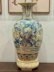 Bảo Bình Lý Ngư Vọng Nguyệt Độc Bản 3D Cao 95cm Hoạ Tiết Vẽ Vàng