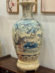 Bảo Bình Lý Ngư Vọng Nguyệt Độc Bản 3D Cao 95cm Hoạ Tiết Vẽ Vàng