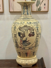 Bảo Bình Tứ Cảnh Xanh Coban Cao 95cm Gốm Chu Đậu Vẽ Vàng