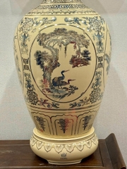 Bảo Bình Tứ Cảnh Xanh Coban Cao 95cm Gốm Chu Đậu Vẽ Vàng