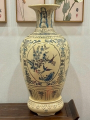 Bảo Bình Tứ Cảnh Xanh Coban Cao 95cm Gốm Chu Đậu Vẽ Vàng