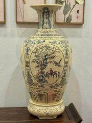 Bảo Bình Tứ Cảnh Xanh Coban Cao 95cm Gốm Chu Đậu Vẽ Vàng