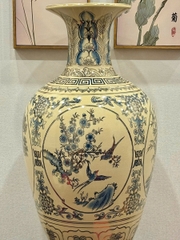 Bảo Bình Tứ Cảnh Xanh Coban Cao 95cm Gốm Chu Đậu Vẽ Vàng