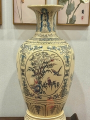 Bảo Bình Tứ Cảnh Xanh Coban Cao 95cm Gốm Chu Đậu Vẽ Vàng