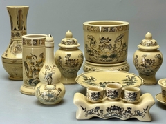 Bộ Đồ Thờ Hoạ Tiết Sen Vẽ Vàng Cho Ban Thờ 1,27m Gốm Chu Đậu Vẽ Vàng