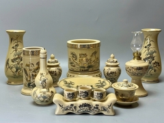 Bộ Đồ Thờ Cho Ban 1,53m Hoạ Tiết Sen Gốm Chu Đậu Vẽ Vàng 24K