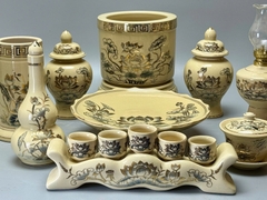 Bộ Đồ Thờ Hoạ Tiết Hoa Sen Cho Ban 1,57m Gốm Chu Đậu Vẽ Vàng