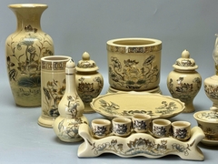 Bộ Đồ Thờ Hoạ Tiết Sen Cho Ban Thờ 1,57m - 1,75m Gốm Chu Đậu Vẽ Vàng