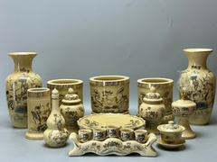 Bộ Đồ Thờ Hoa Sen Cho Ban 1,75m Gốm Chu Đậu Vẽ Vàng